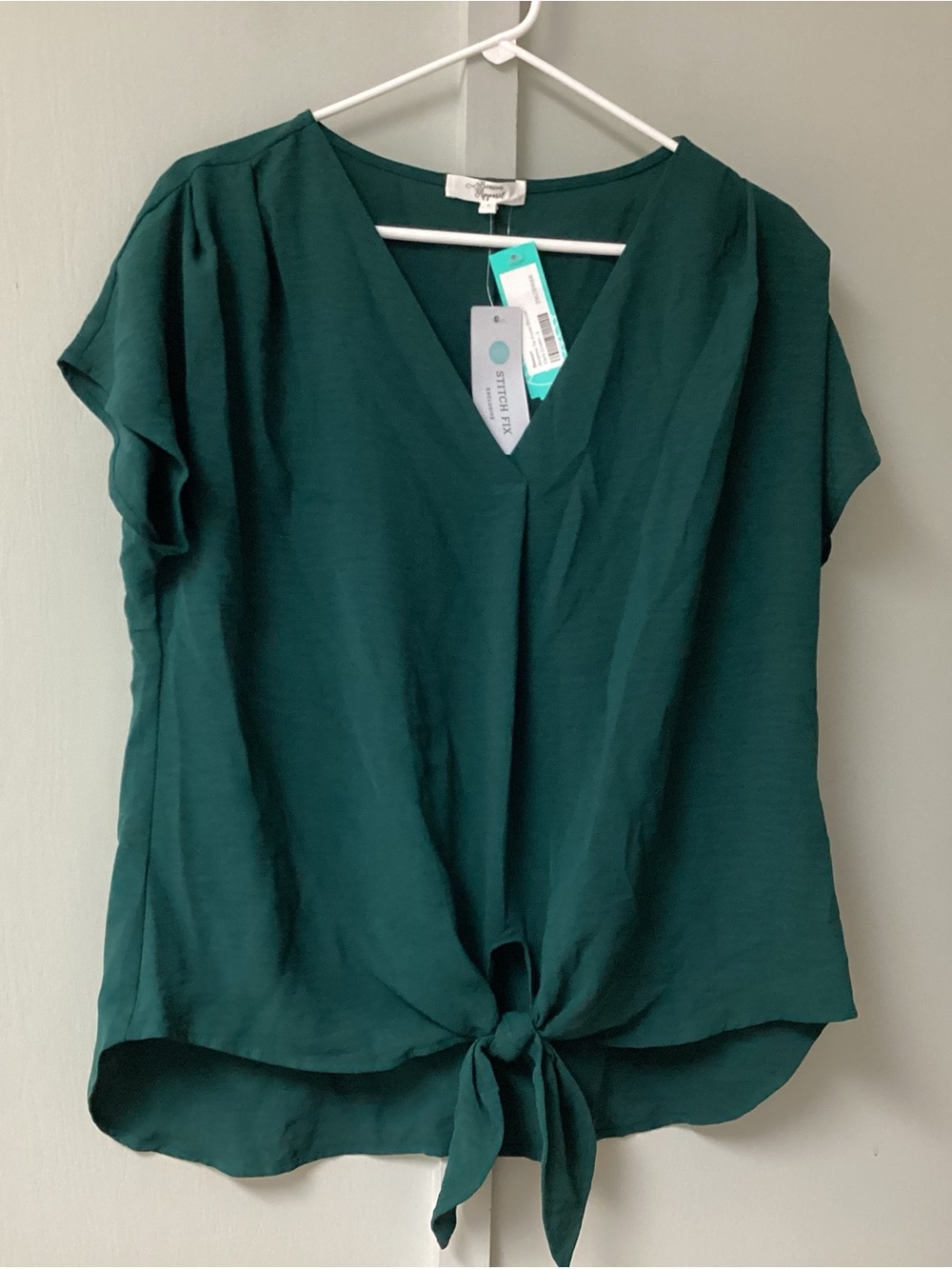 Beacon Forest Green V-Neck Tie-Front Blouse